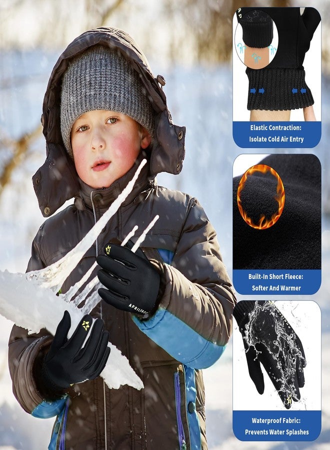 Aprilfrog Winter Kids Warm Sports Gloves: Cold Weather Anti-Slip Touchscreen Thermal Lined Children Mittens for Football Ski Bike Snow Boy Girl 4-12 Years Black XL - Image 2